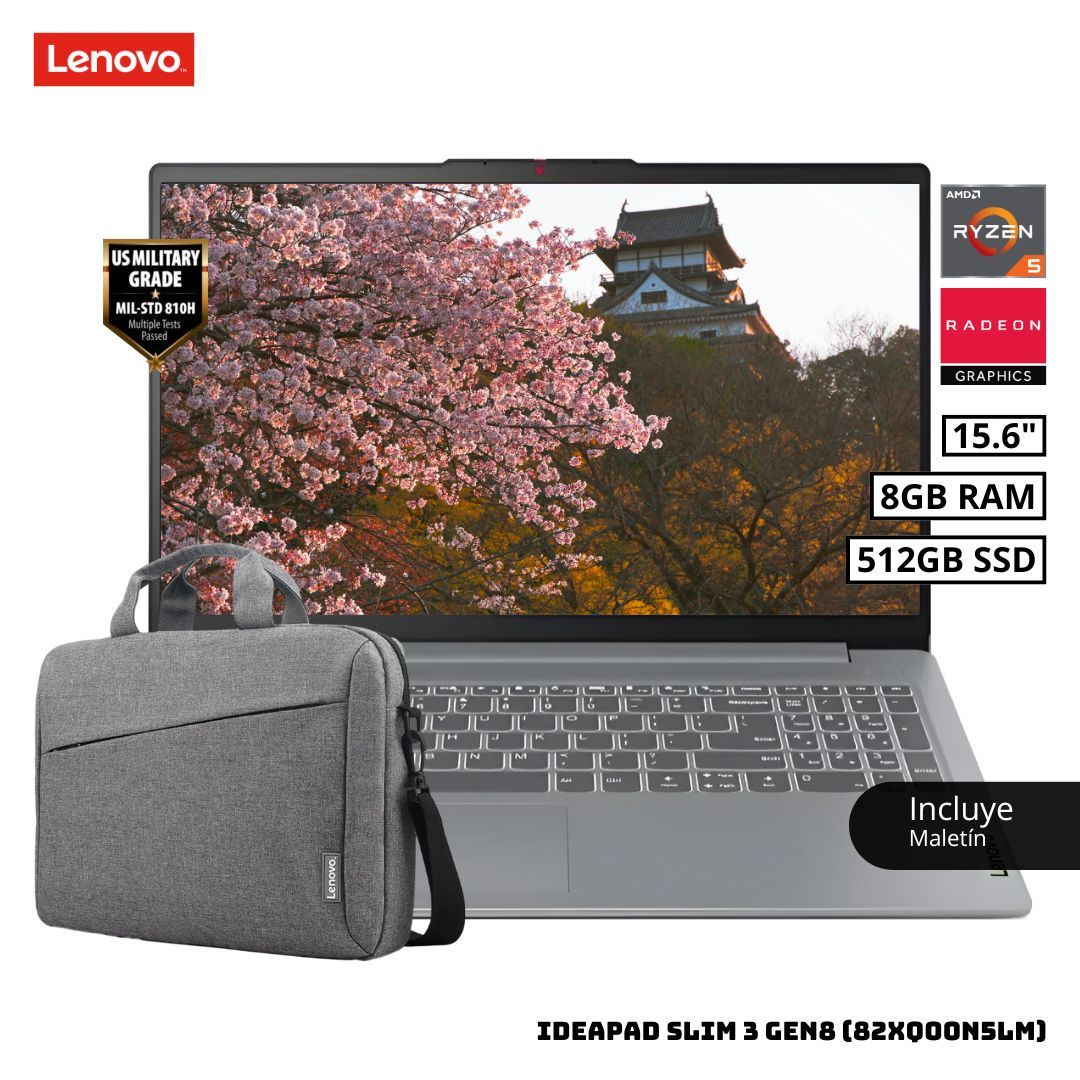 LAPTOP LENOVO IDEAPAD SLIM 3 15.6 FHD AMD RYZEN 5 7520 8GB RAM 512GB SSD + MALETIN LENOVO